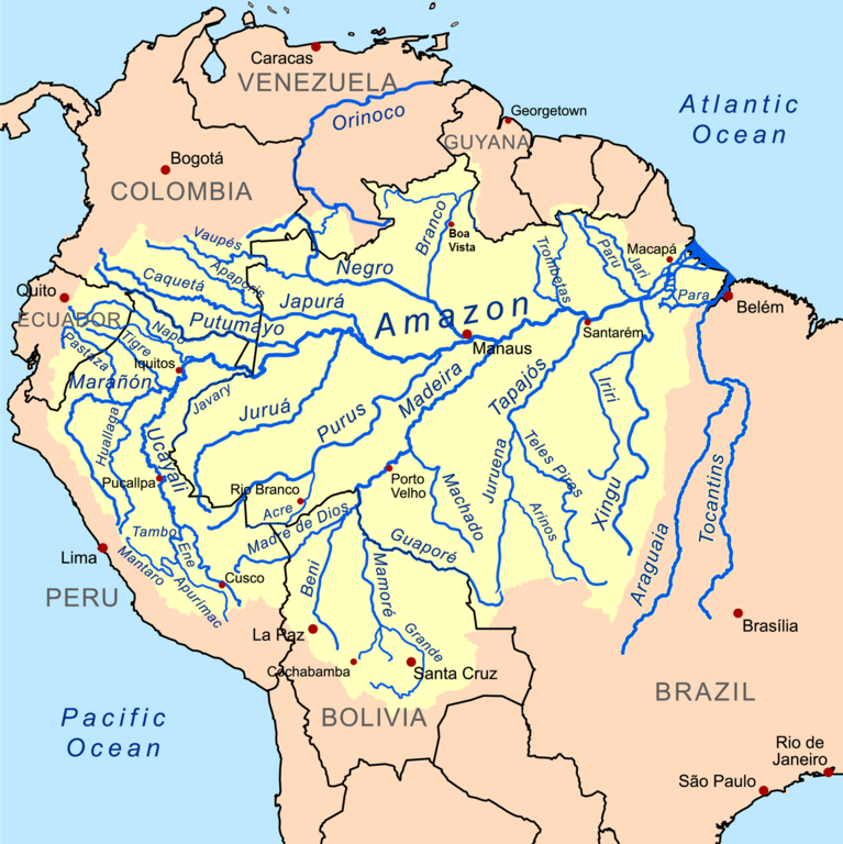 Le bassin de l'Amazone couvre environ 35% de l'Amérique du Sud, s'étendant sur la zone centrale et orientale du continent