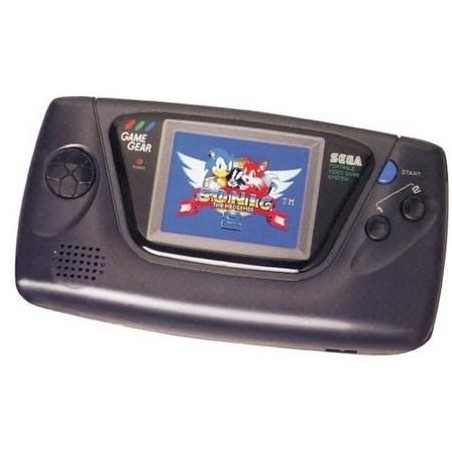Game Gear allumée affichant Sonic, avec écran couleur actif