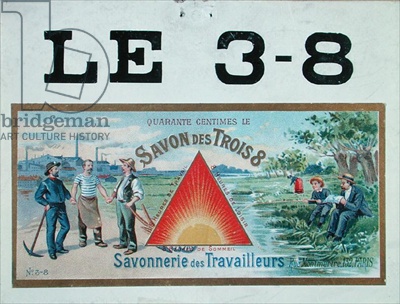 En 1890, les manifestants adoptent un triangle de cuir rouge, portant l’inscription « 1er Mai, 8 heures de travail »