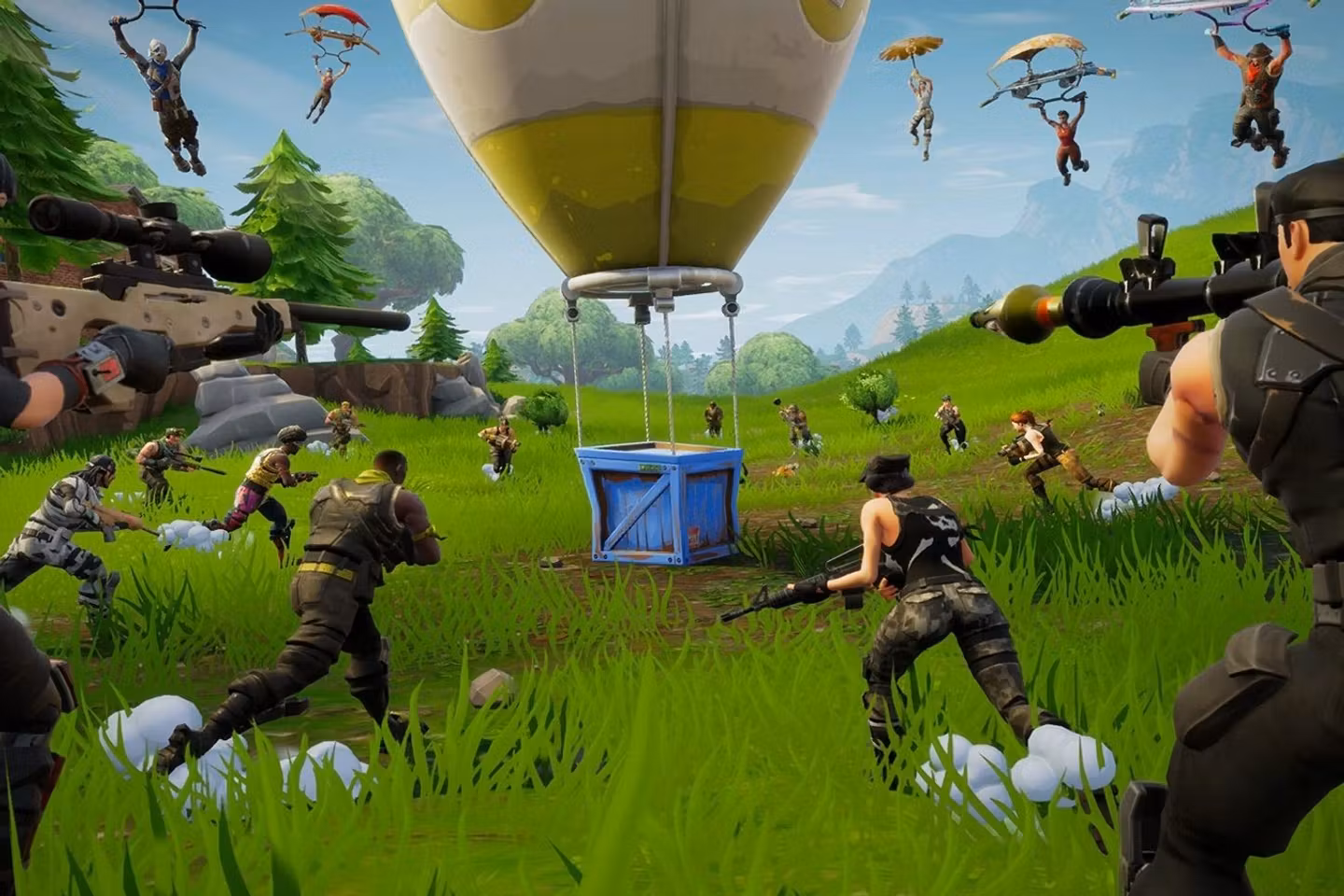 Une partie de battle royale où plusieurs dizaines de joueurs s’affrontent sur une carte en constante réduction