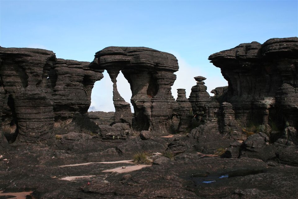 Formations rocheuses ruiniformes au sommet du mont Roraima